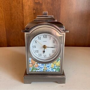 Linden Silver Tone Metal and Floral Enameled Quartz Battery Operated Clock